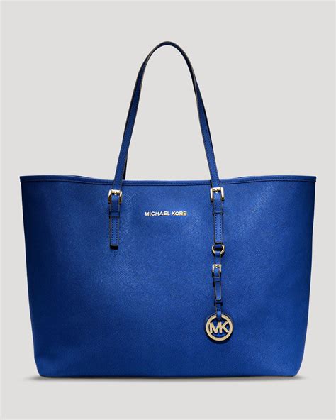 michael kors jet set logo tote blue|Michael Kors designer tote jetset.